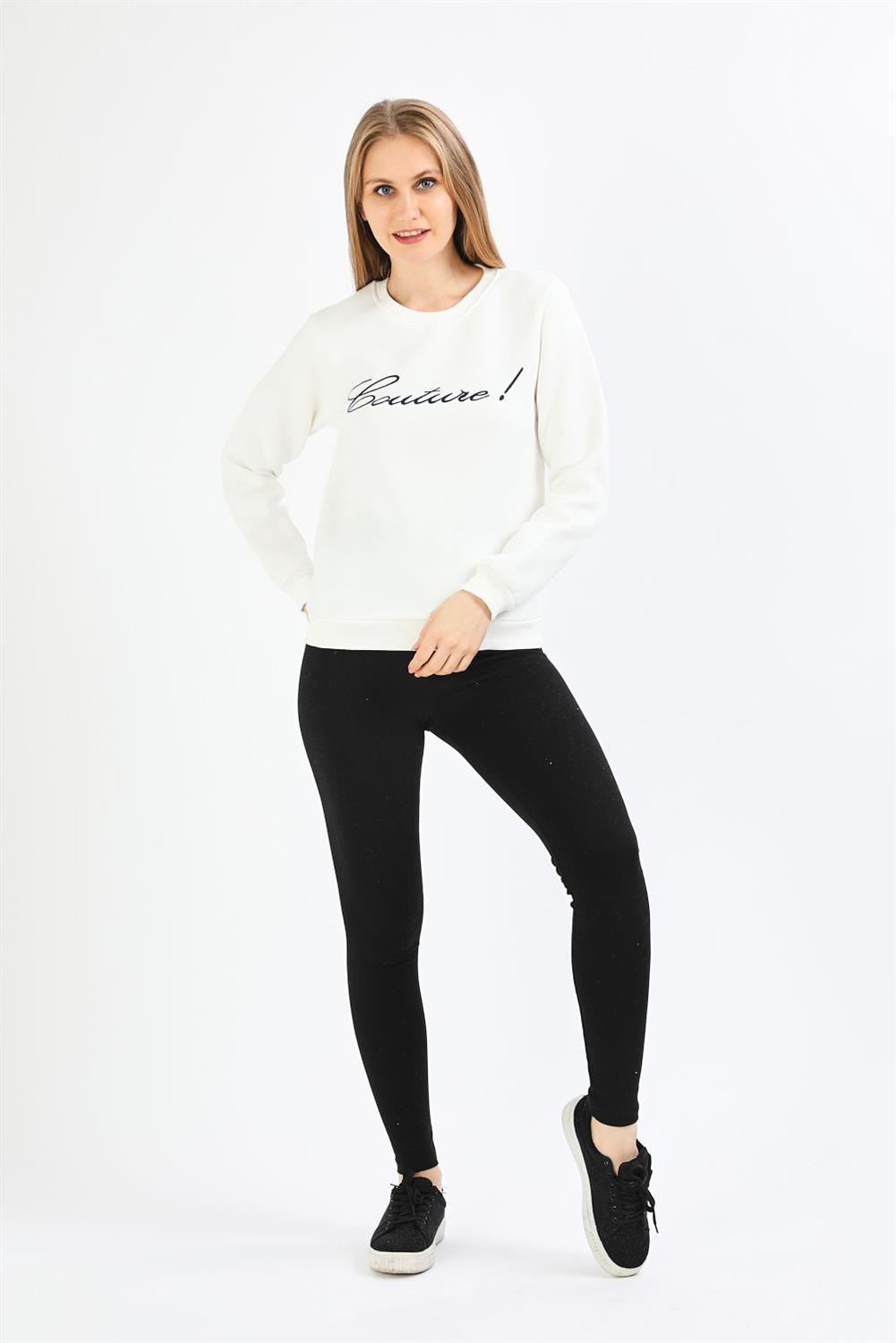 Nakışlı Beyaz Sweatshirt