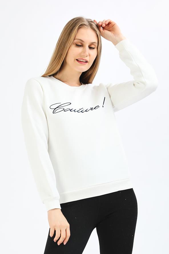 Nakışlı Beyaz Sweatshirt