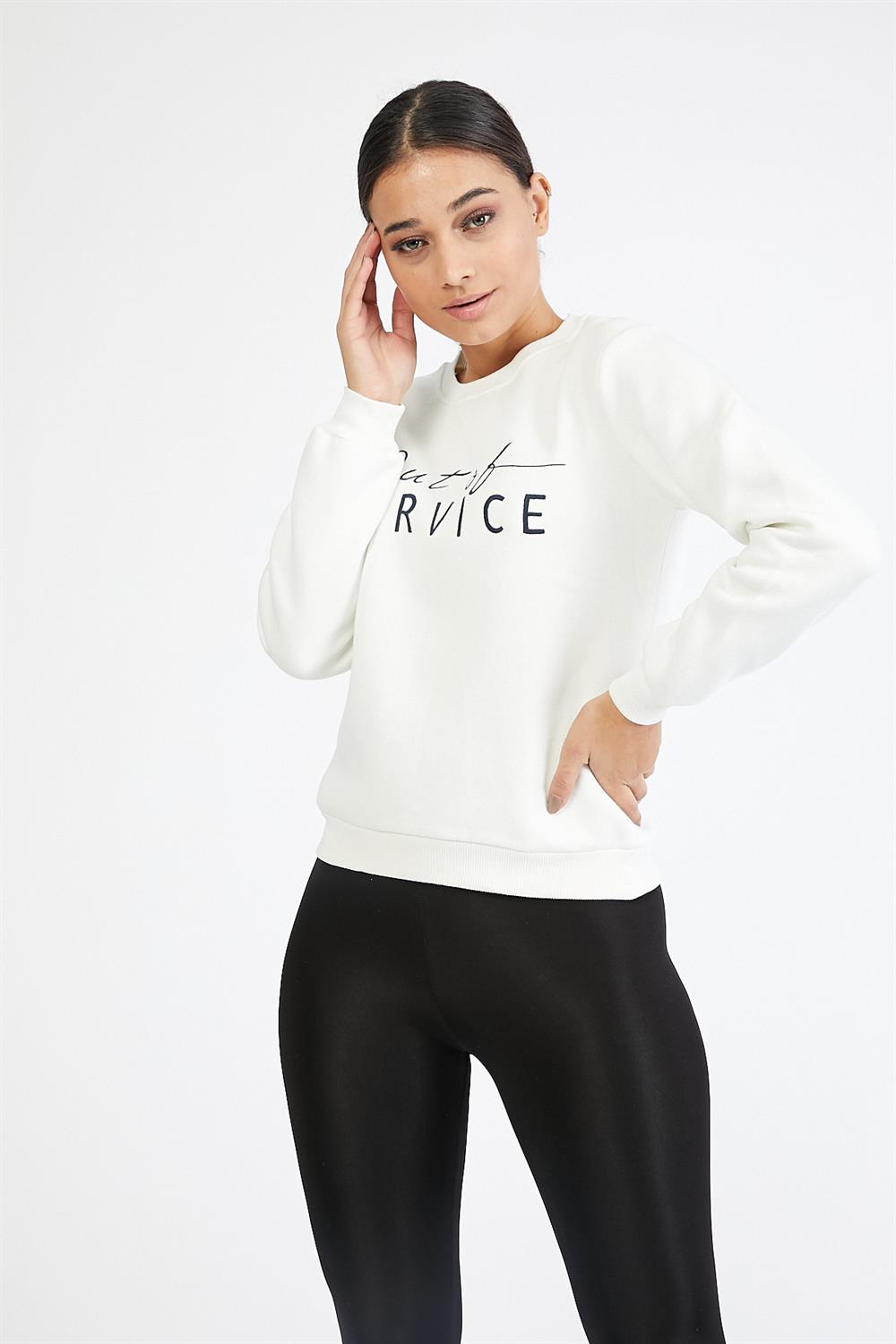 Nakışlı Beyaz Sweatshirt