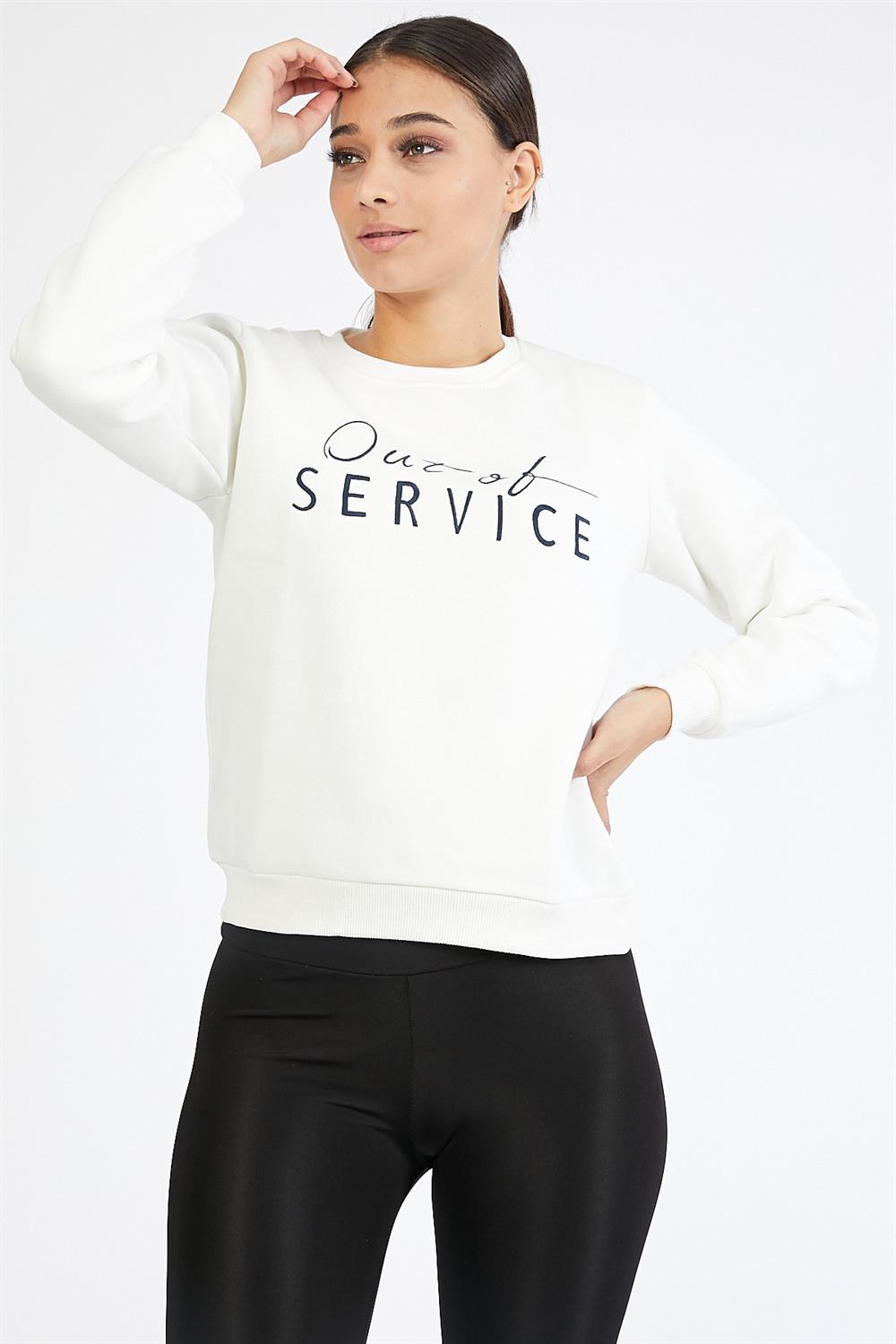 Nakışlı Beyaz Sweatshirt