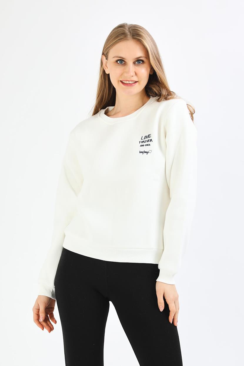 Nakışlı Beyaz Sweatshirt