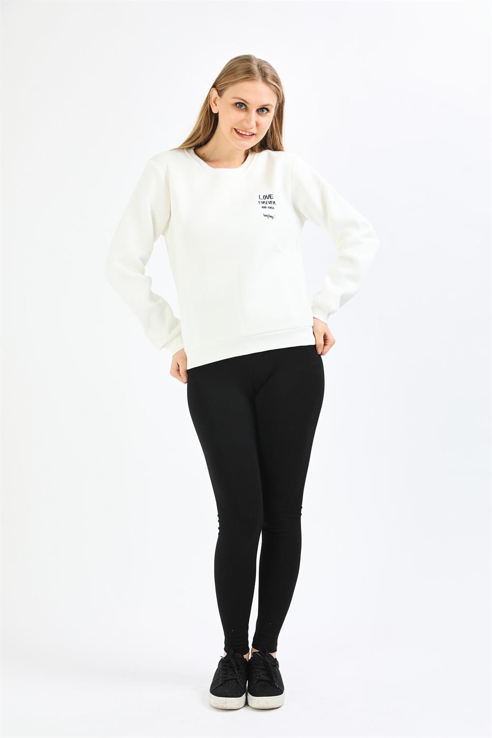 Nakışlı Beyaz Sweatshirt