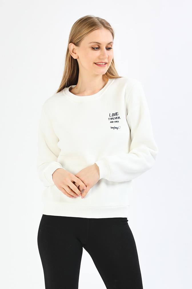 Nakışlı Beyaz Sweatshirt