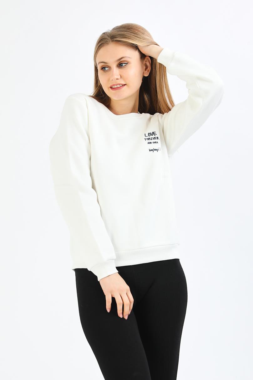 Nakışlı Beyaz Sweatshirt