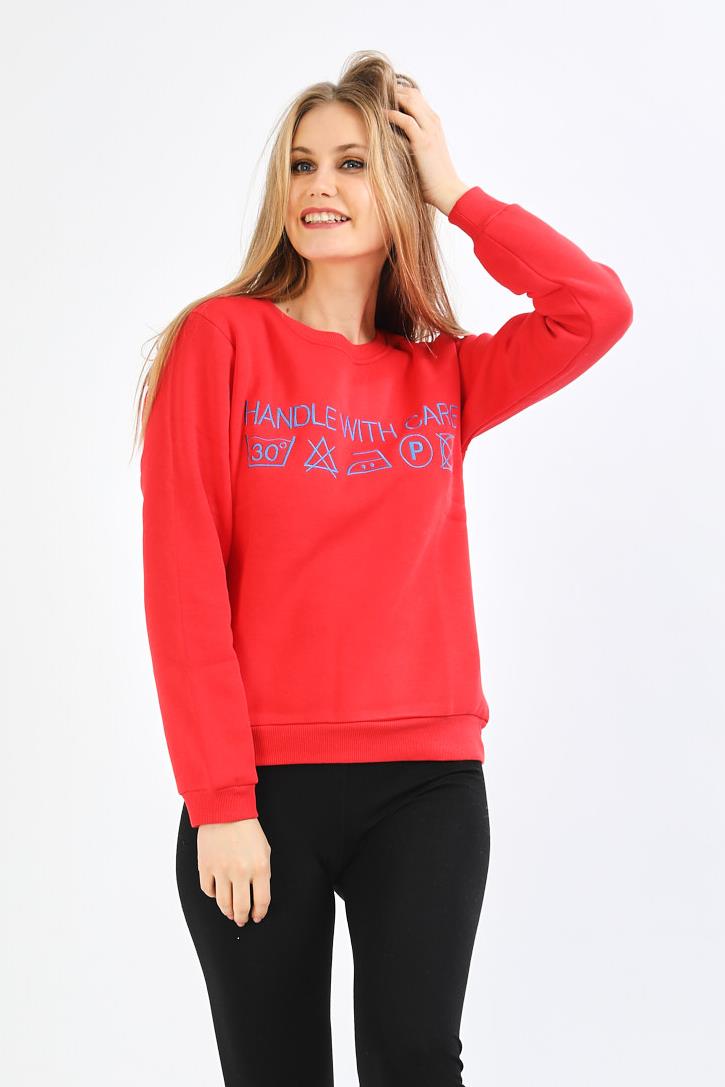 Nakışlı Kırmızı Sweatshirt