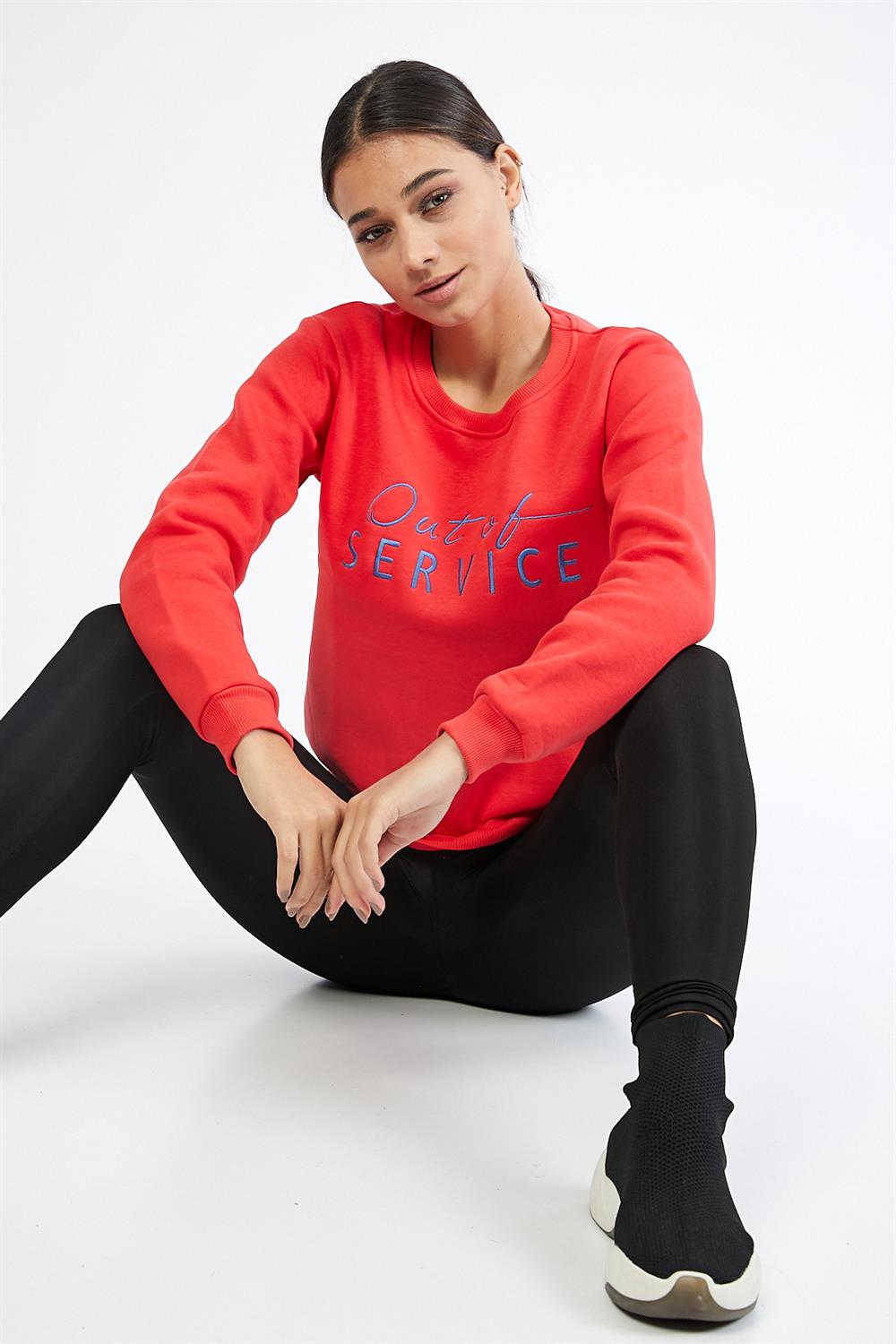 Nakışlı Kırmızı Sweatshirt