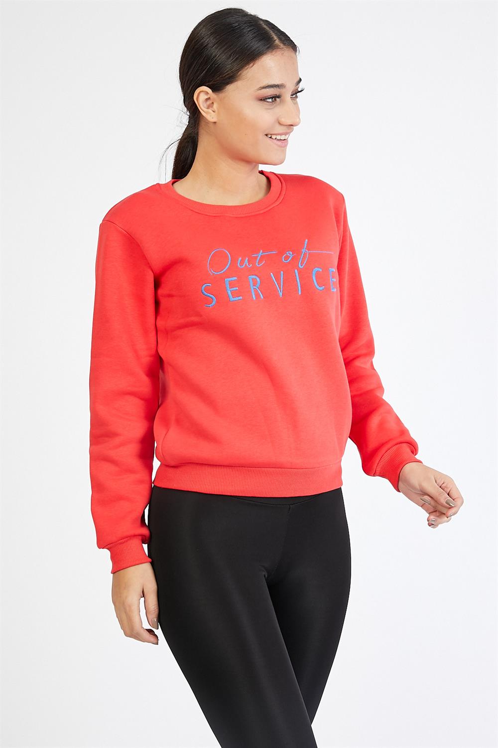 Nakışlı Kırmızı Sweatshirt