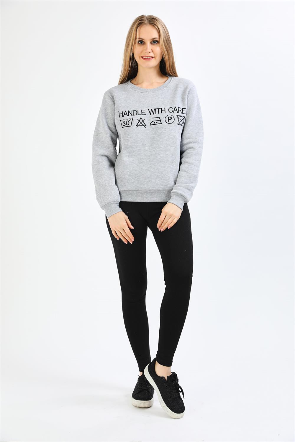 Nakışlı Gri Sweatshirt