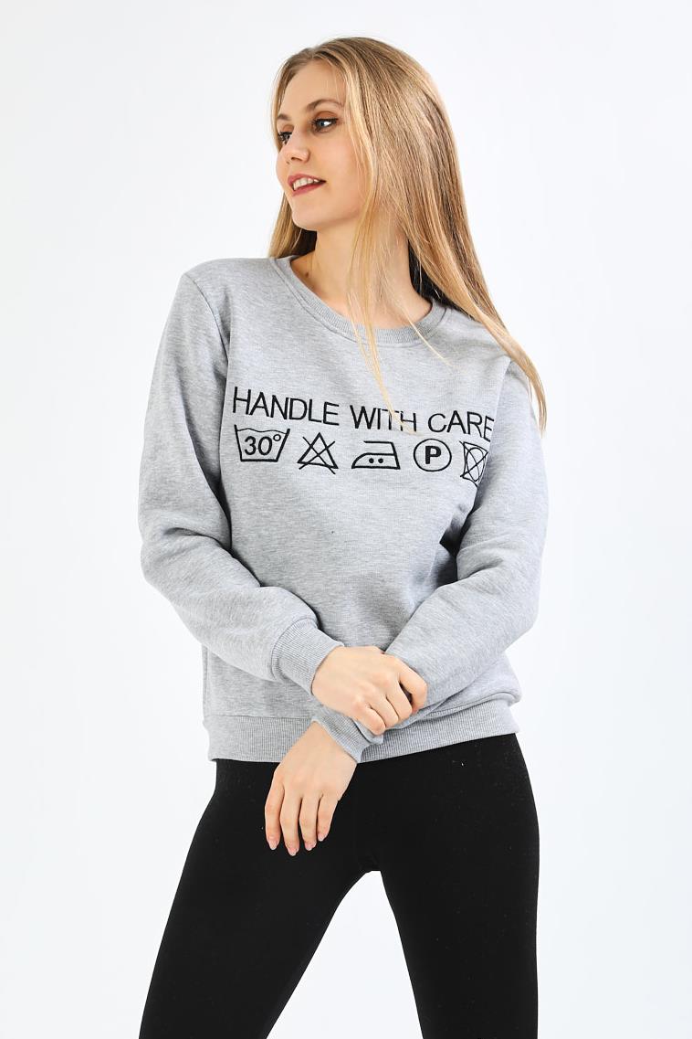 Nakışlı Gri Sweatshirt