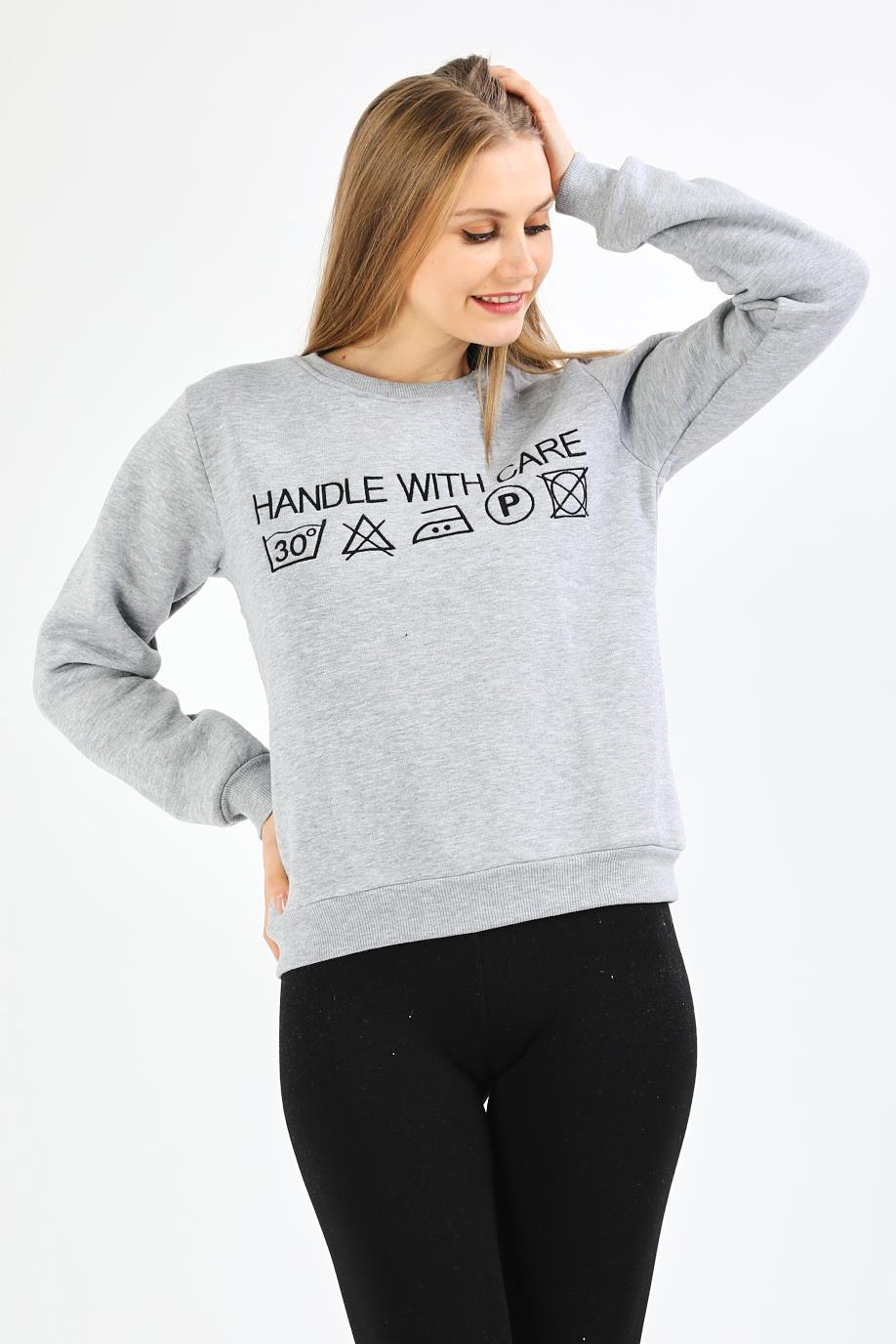 Nakışlı Gri Sweatshirt