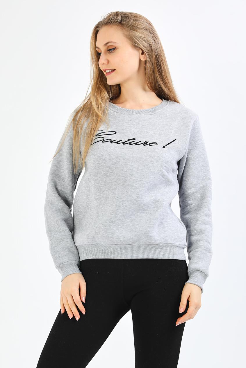 Nakışlı Gri Sweatshirt