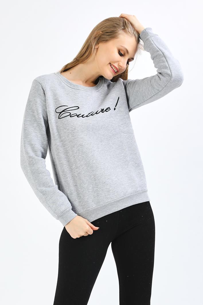 Nakışlı Gri Sweatshirt