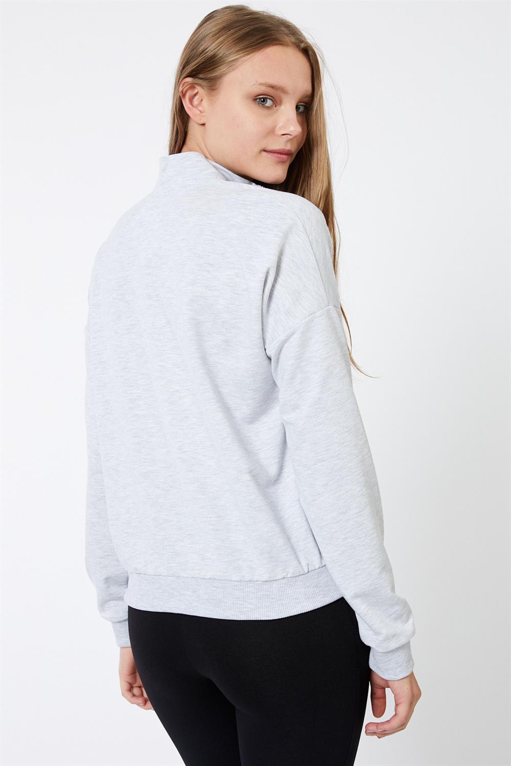 Fermuar Detaylı Gri Sweatshirt