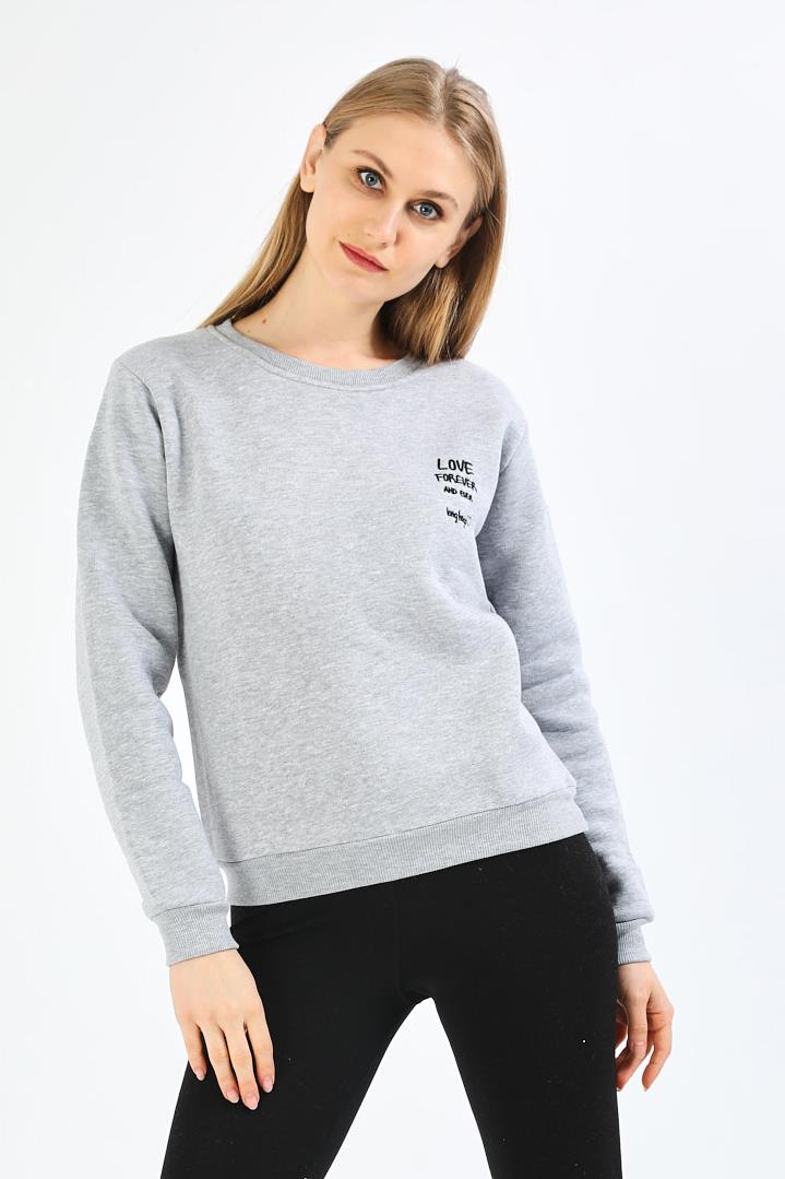 Nakışlı Gri Sweatshirt