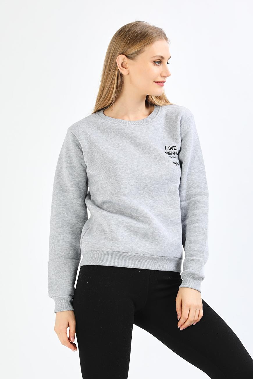 Nakışlı Gri Sweatshirt