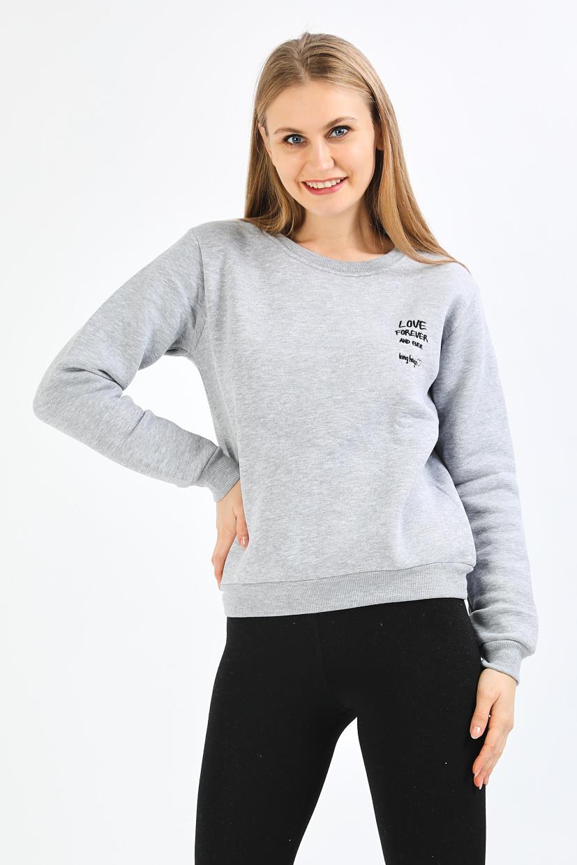 Nakışlı Gri Sweatshirt