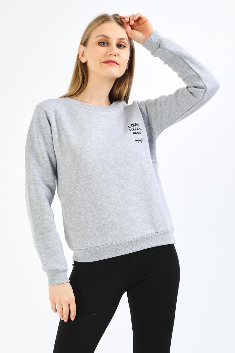 Nakışlı Gri Sweatshirt