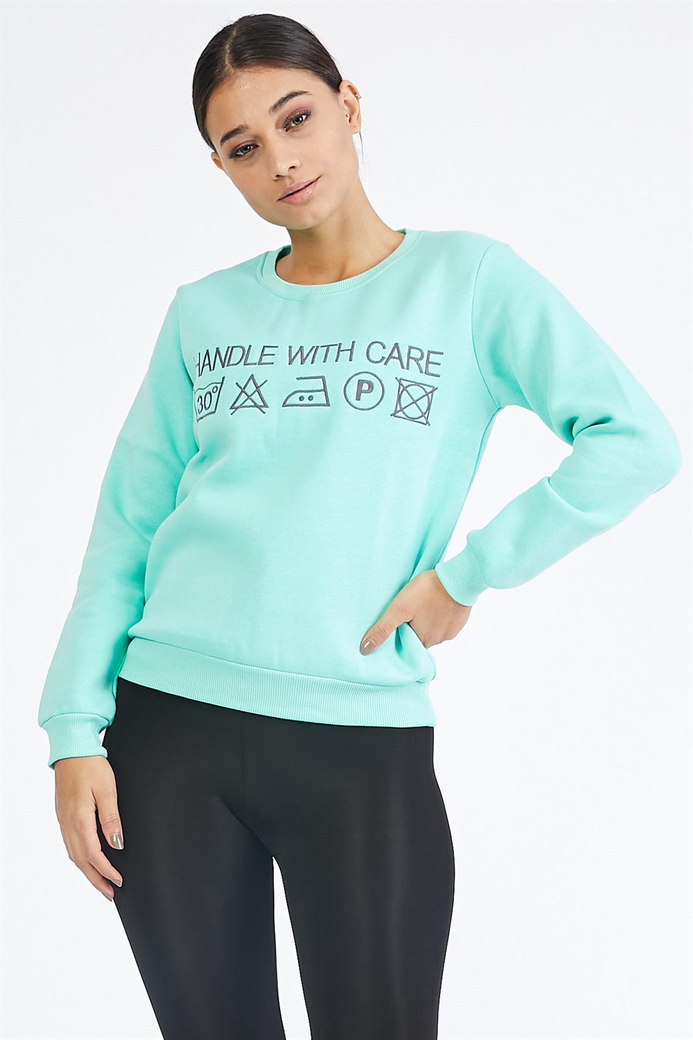 Nakışlı Yeşil Sweatshirt