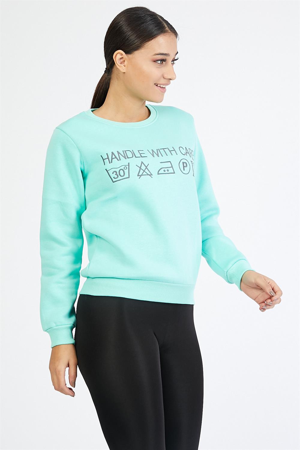 Nakışlı Yeşil Sweatshirt