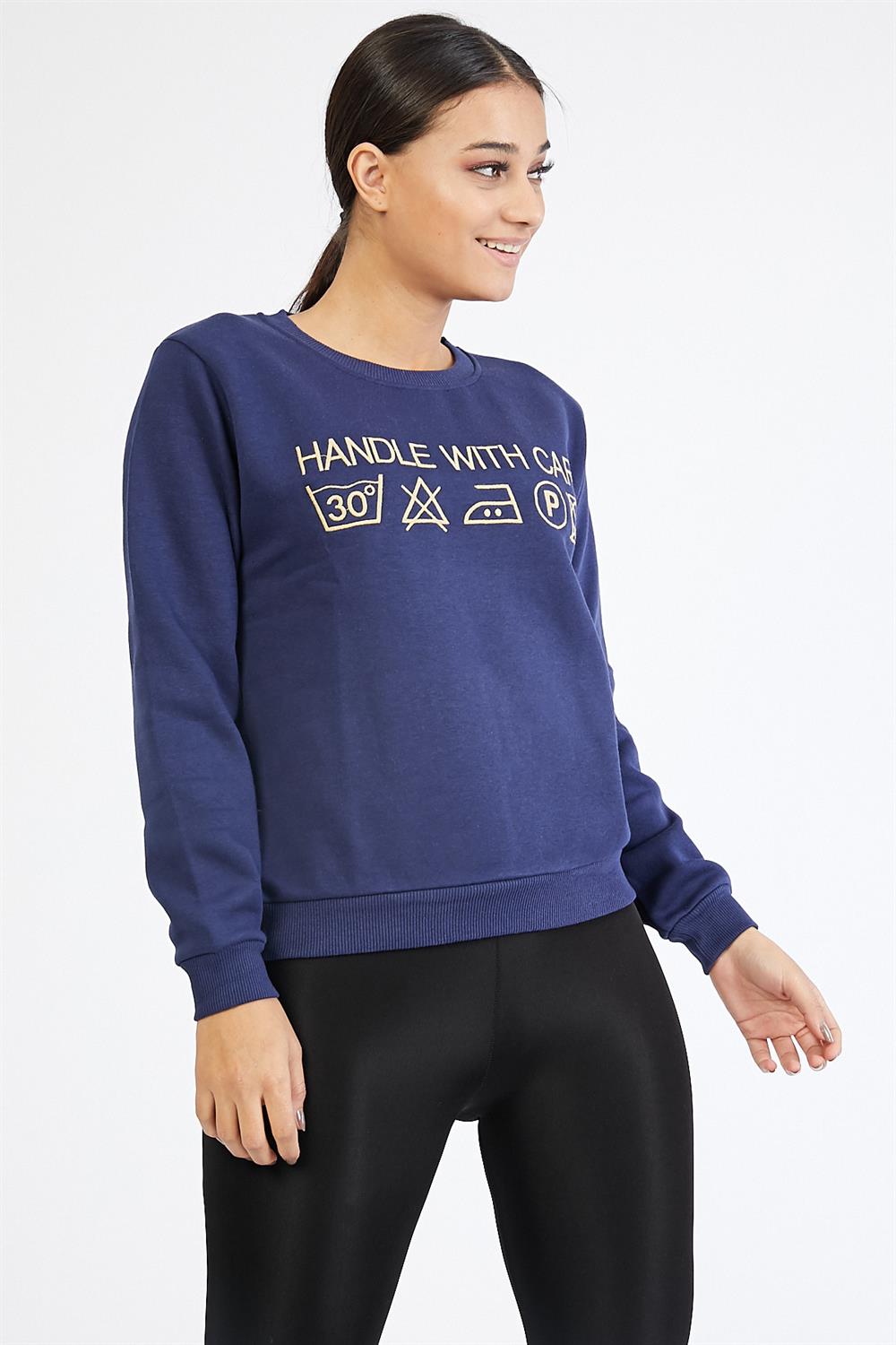 Nakışlı Lacivert Sweatshirt