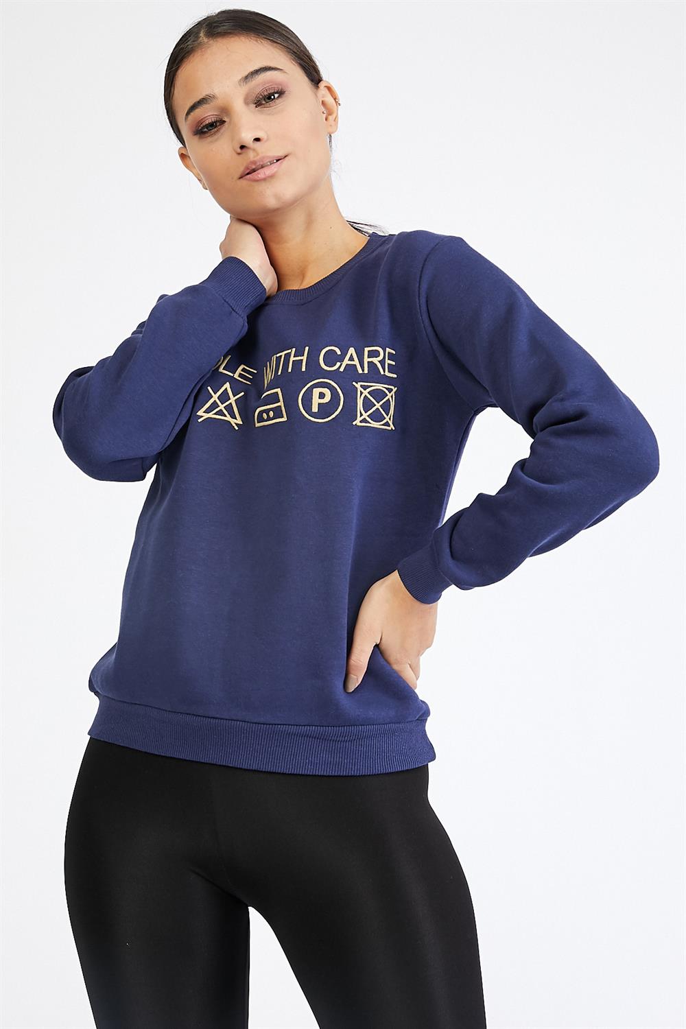 Nakışlı Lacivert Sweatshirt