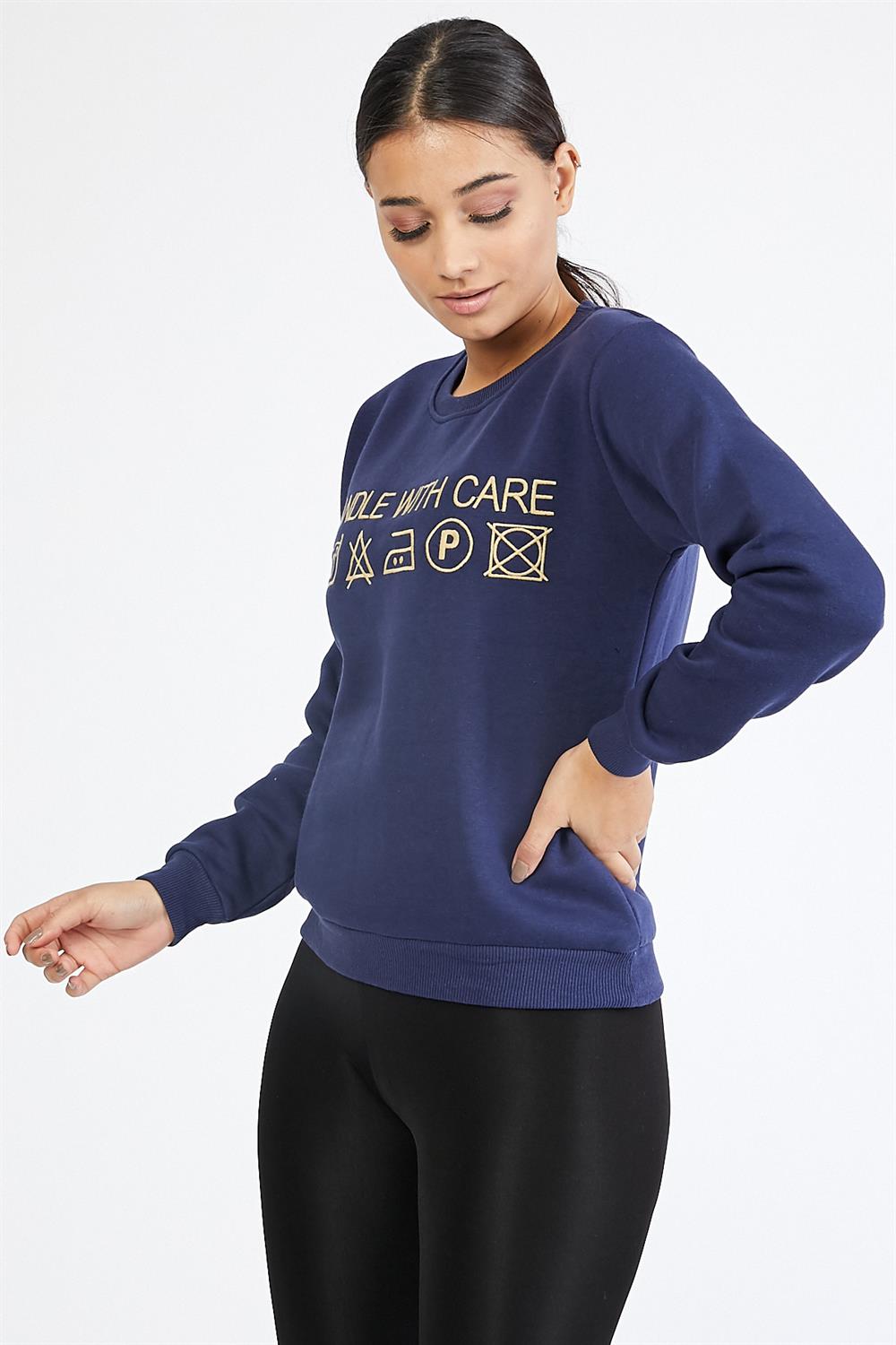 Nakışlı Lacivert Sweatshirt